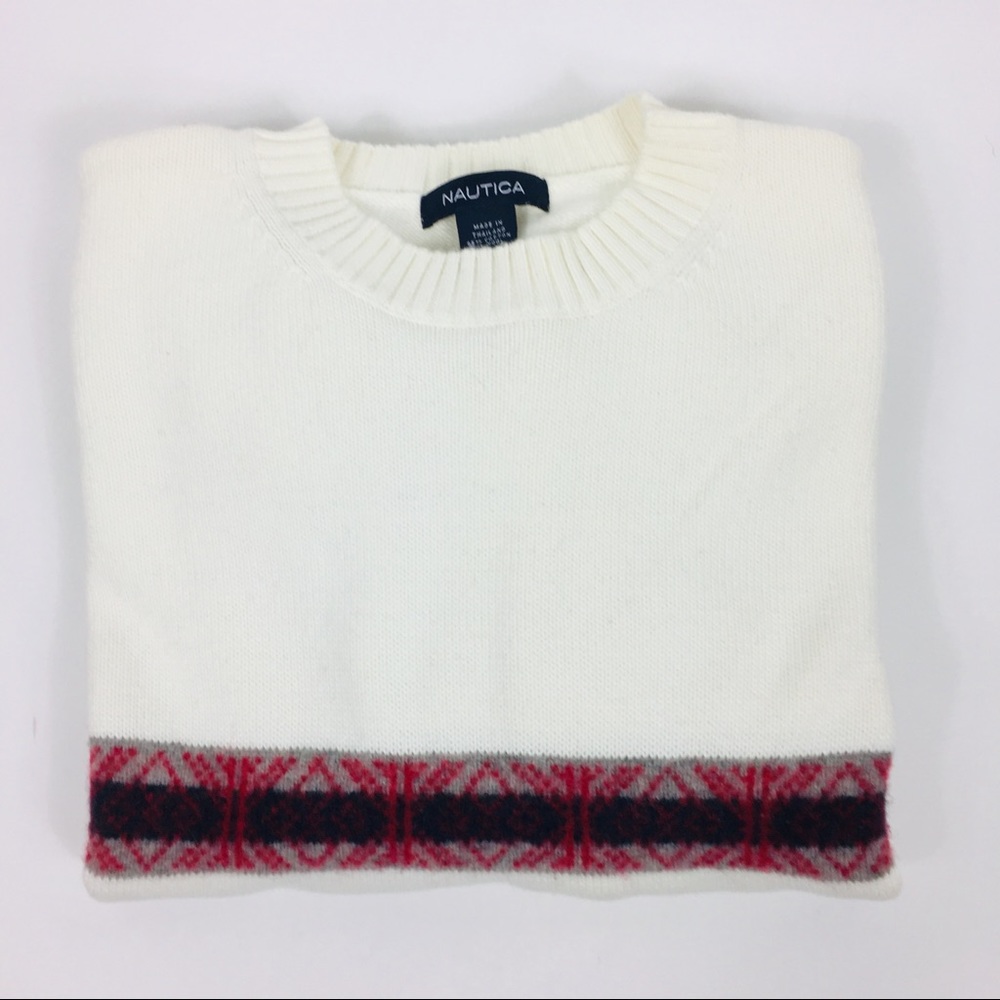 Nautica ivory sweater with navy red & gray Size L